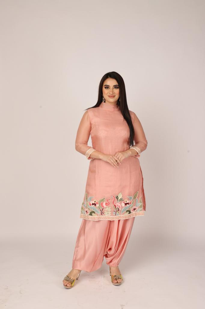Blush Pink Swan Dhoti Kurta Set