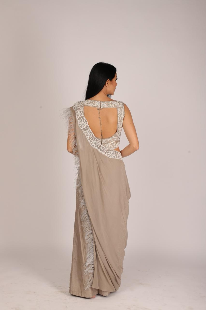 Mouse Color Pre-draped Palazzo Saree