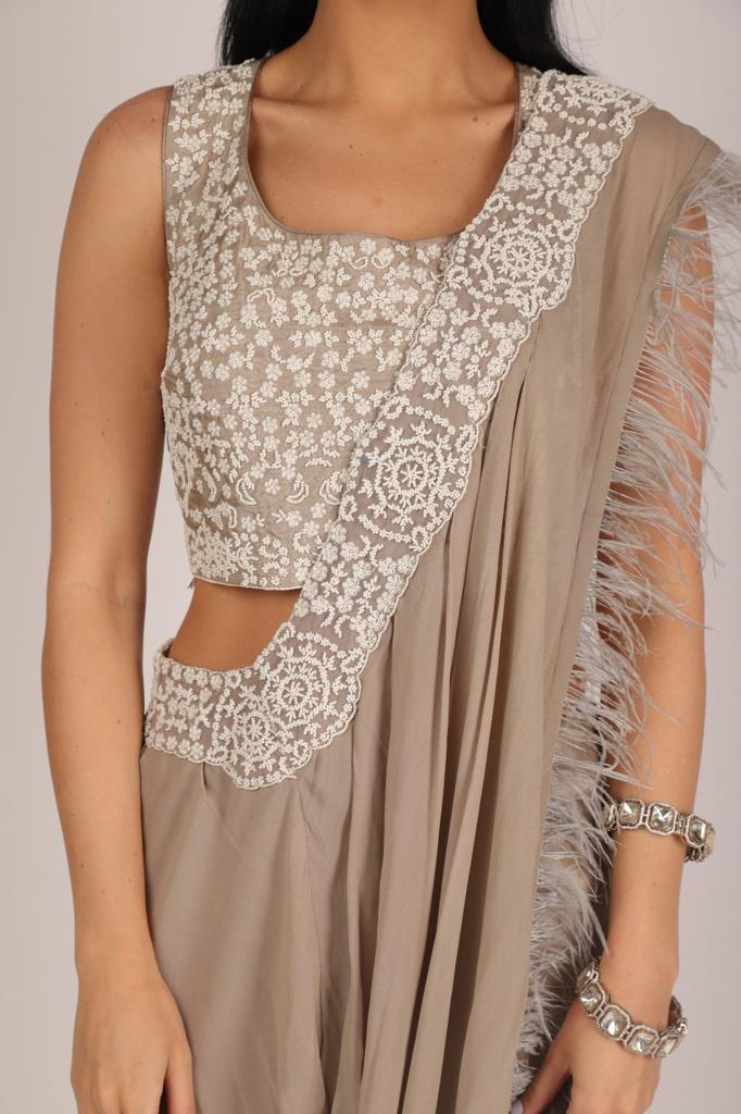 Mouse Color Pre-draped Palazzo Saree