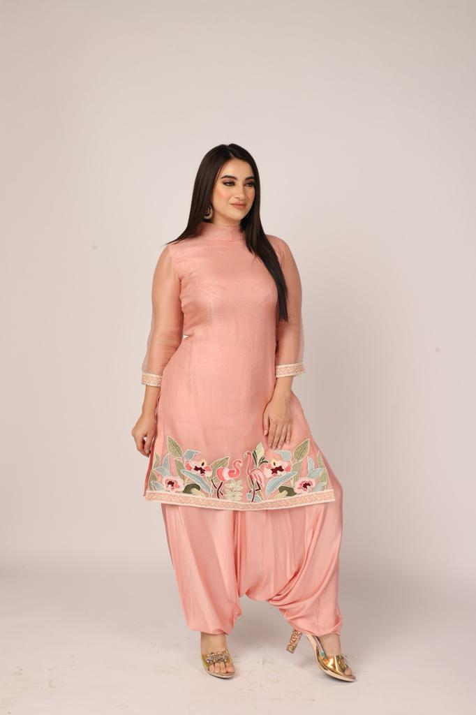 Blush Pink Swan Dhoti Kurta Set