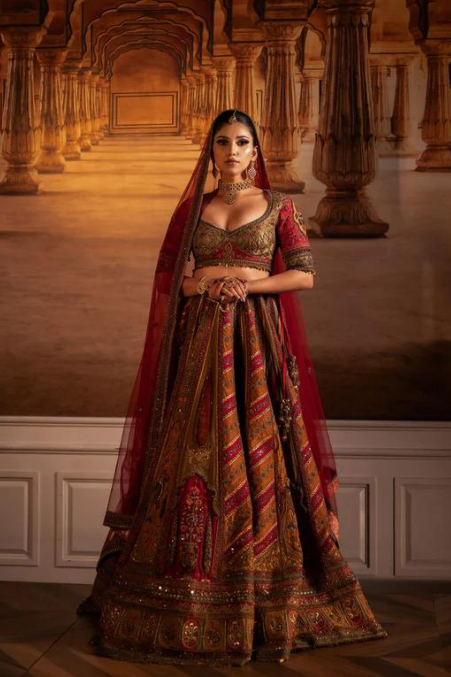 Bridal Mustard Colored Lehenga with blouse and dupatta