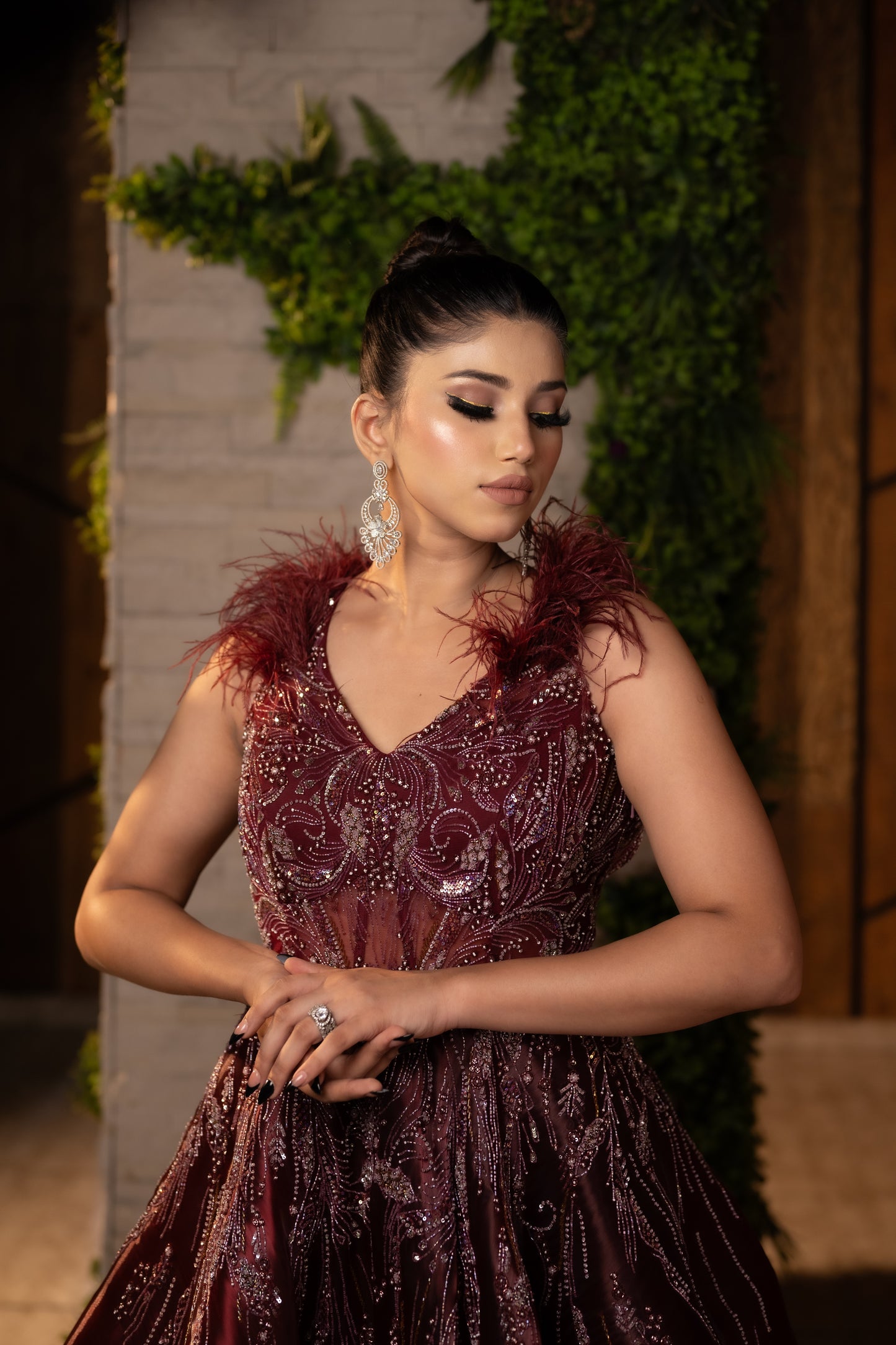 A Tale of Burgundy Bliss Organza Base Gown