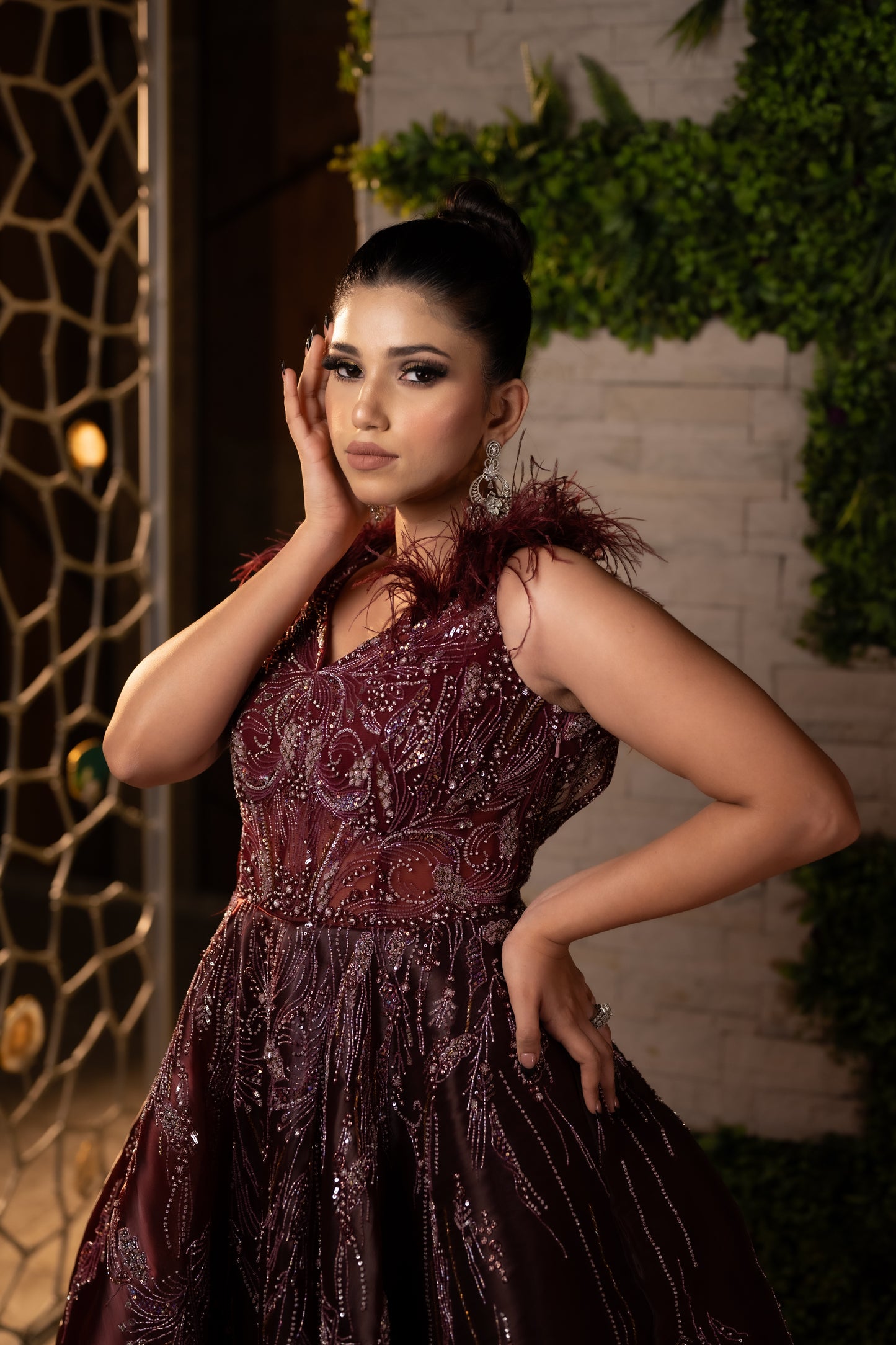 A Tale of Burgundy Bliss Organza Base Gown