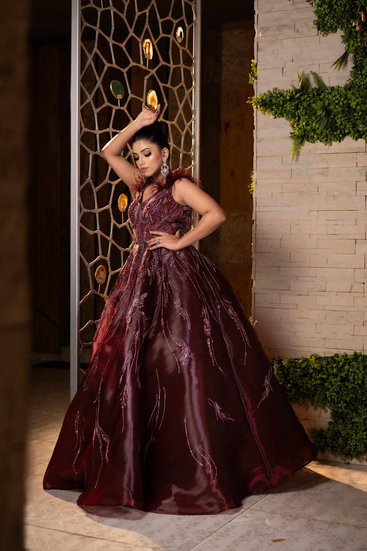 A Tale of Burgundy Bliss Organza Base Gown