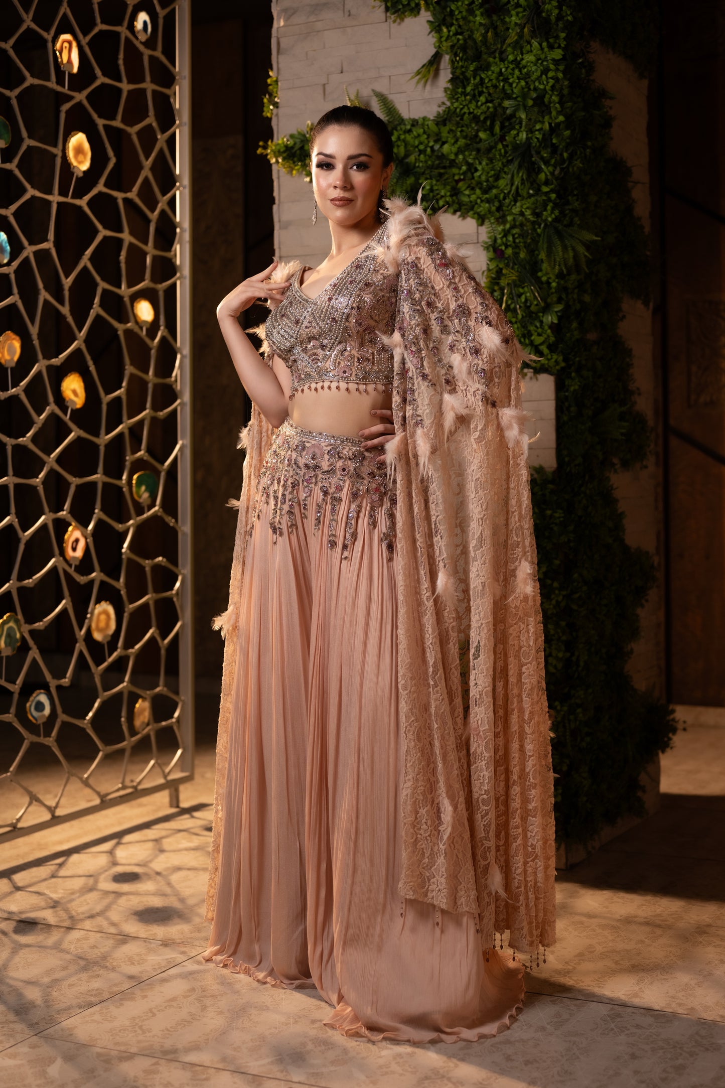 Artistic Flair in Metallic Brown Palazzo Set