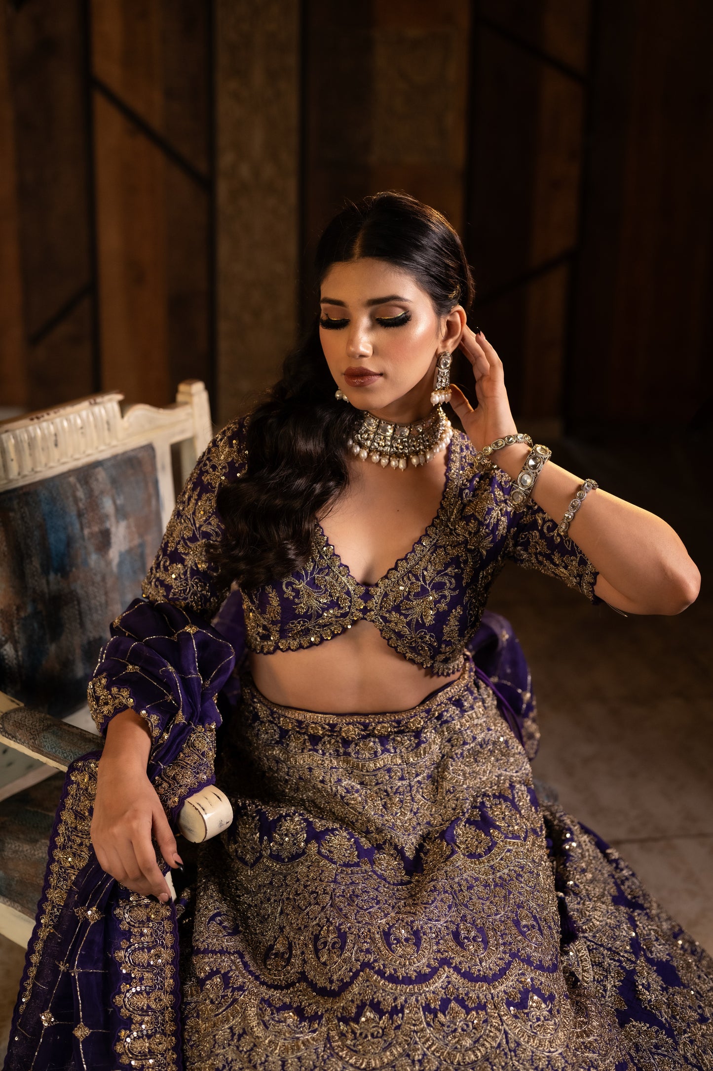Deep Purple Lehenga Set in Zardozi Delight