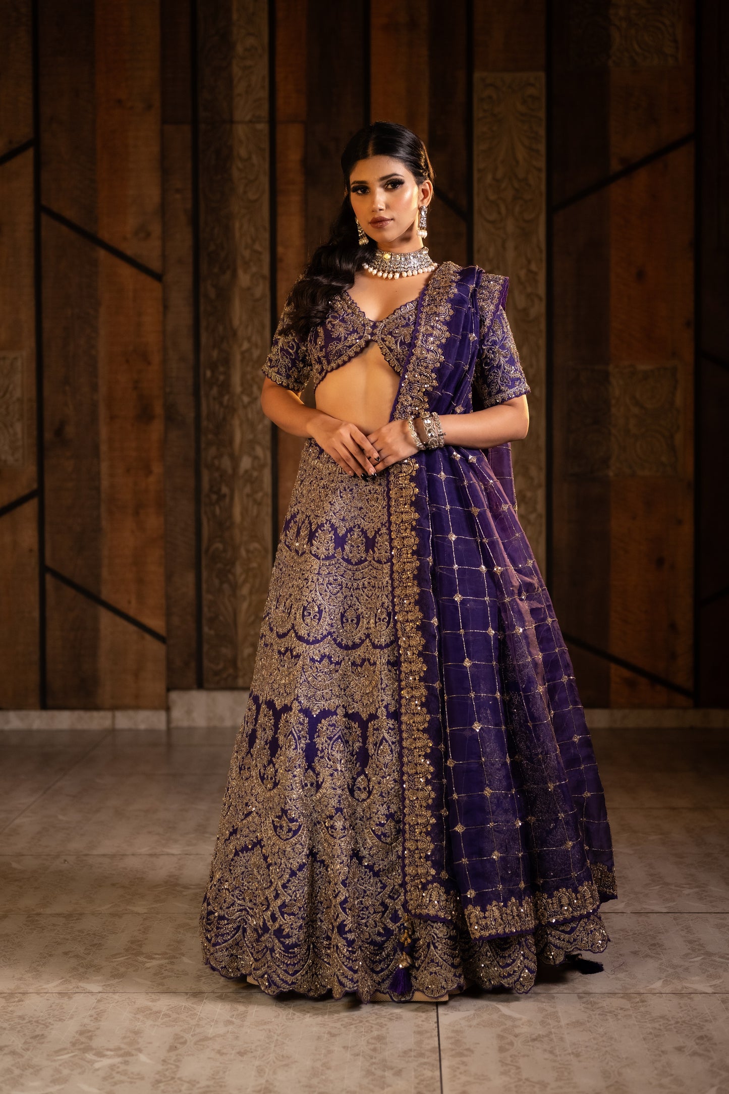 Deep Purple Lehenga Set in Zardozi Delight