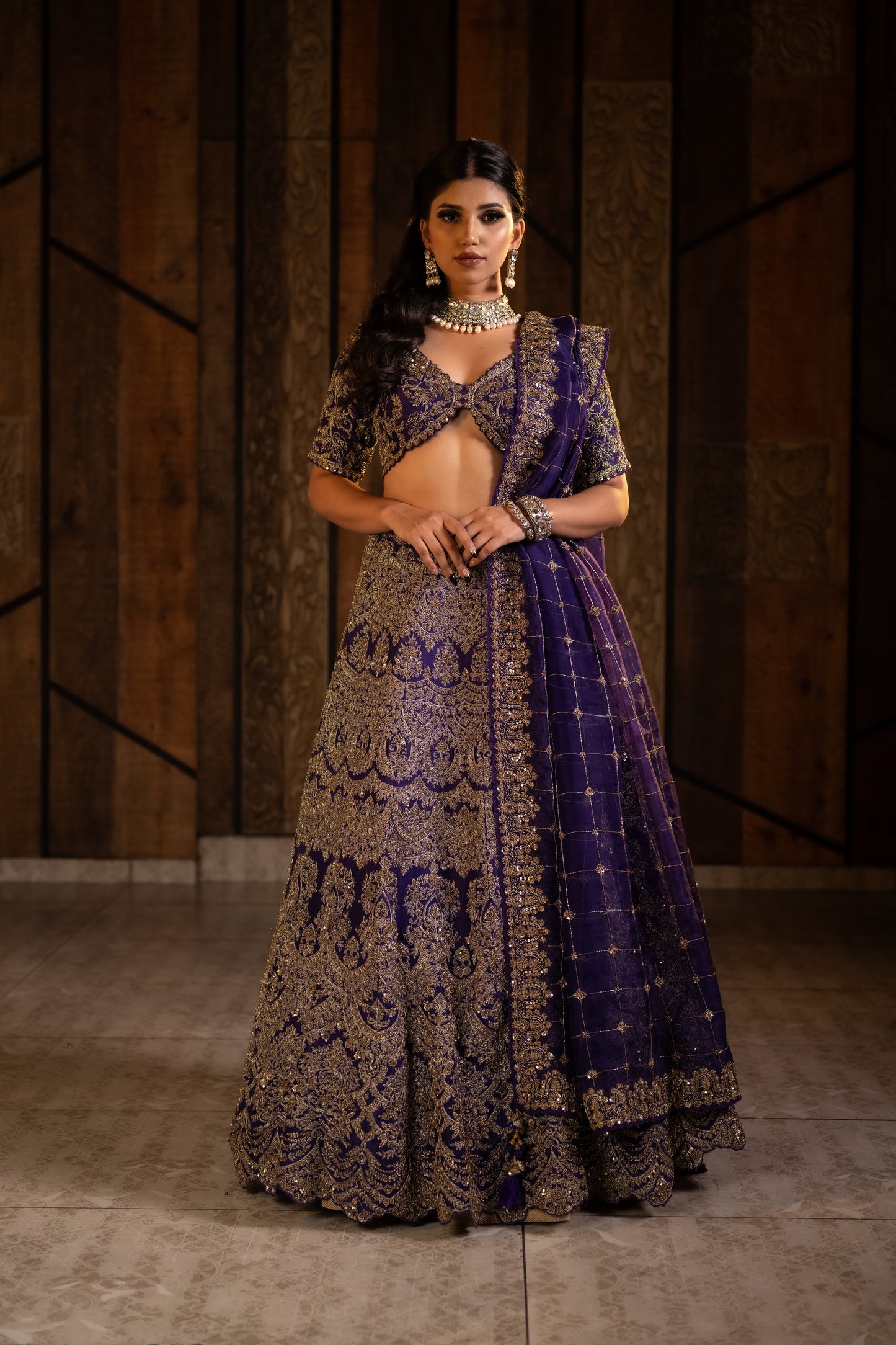 Deep Purple Lehenga Set in Zardozi Delight
