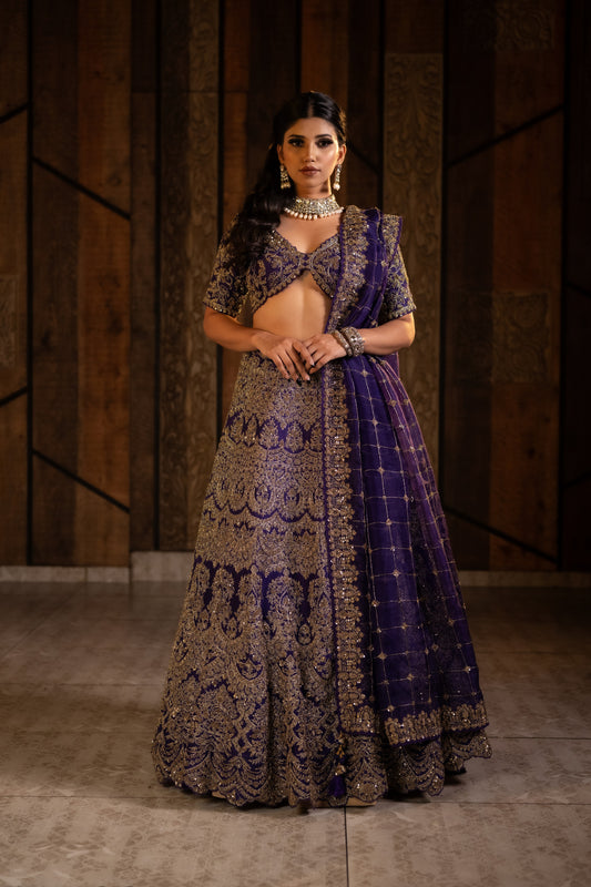 Deep Purple Lehenga Set in Zardozi Delight