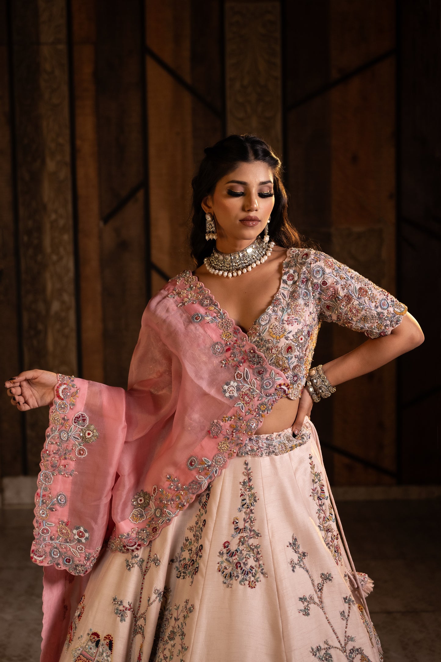 The Pink Palette Raw Silk Lehenga Set with Ethereal Organza Drape