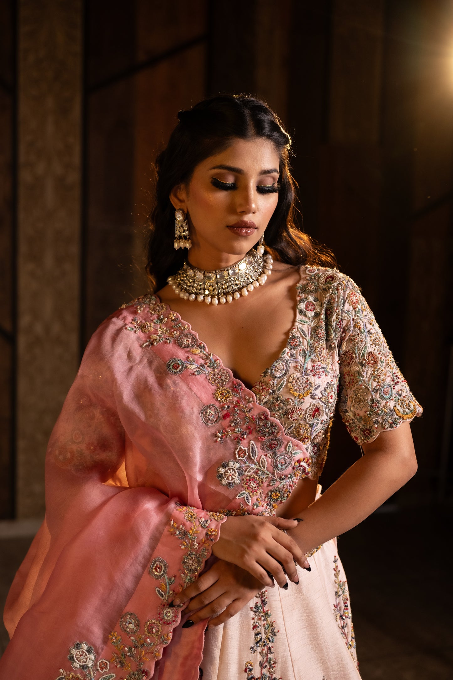 The Pink Palette Raw Silk Lehenga Set with Ethereal Organza Drape