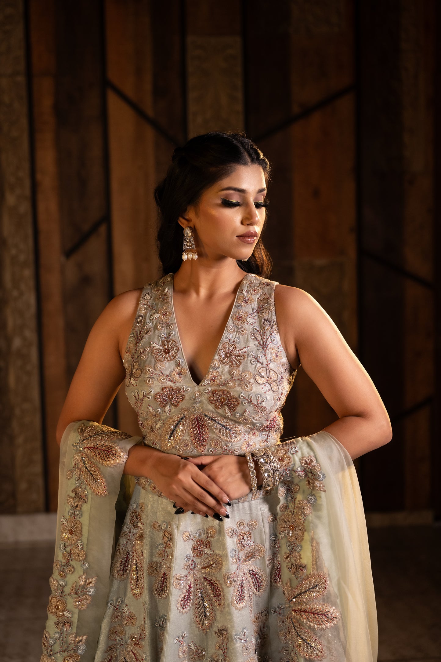 A Symphony of Tradition in Ice Mint Green Organza Lehenga