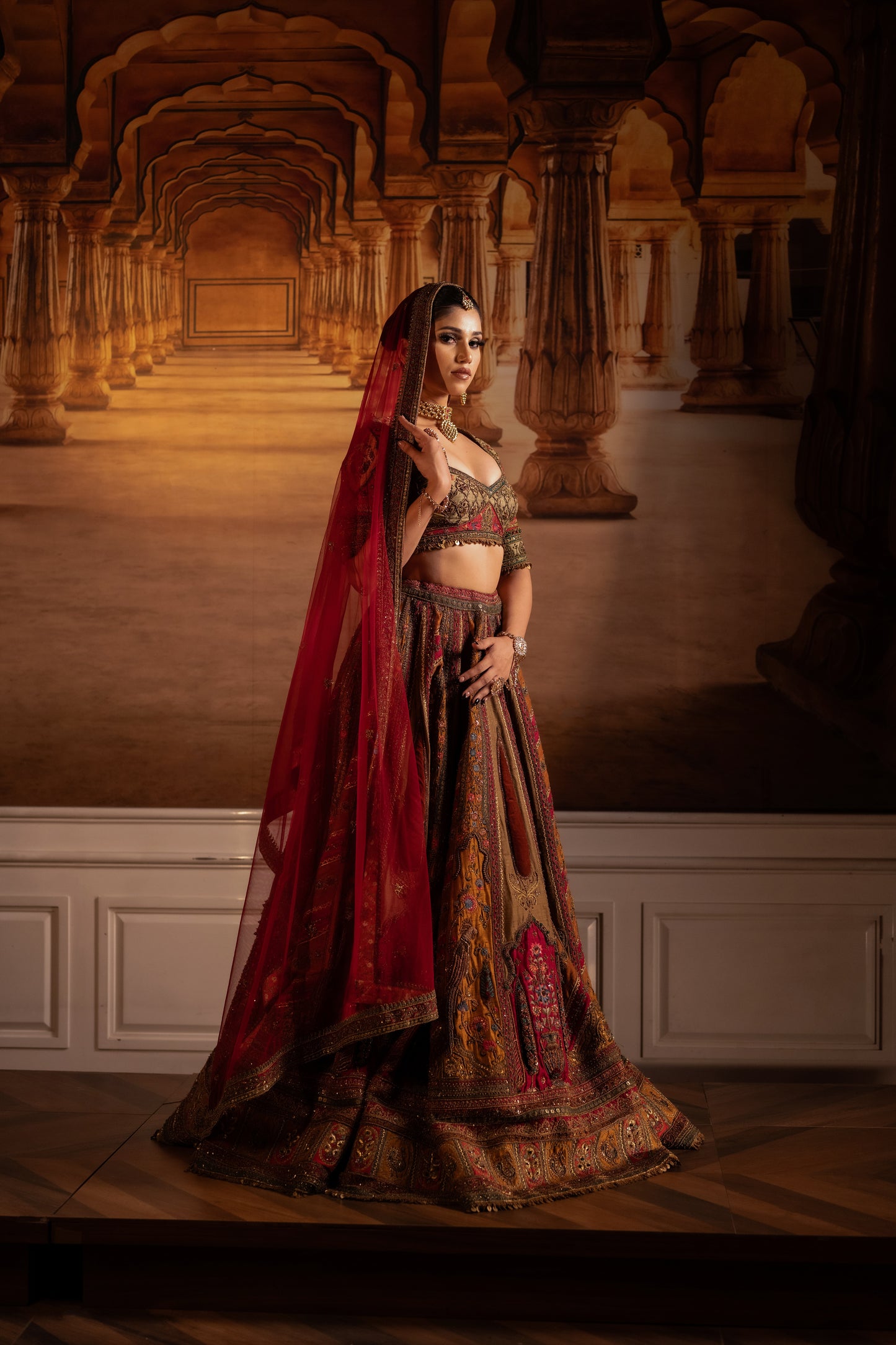 Bridal Mustard Colored Lehenga with blouse and dupatta