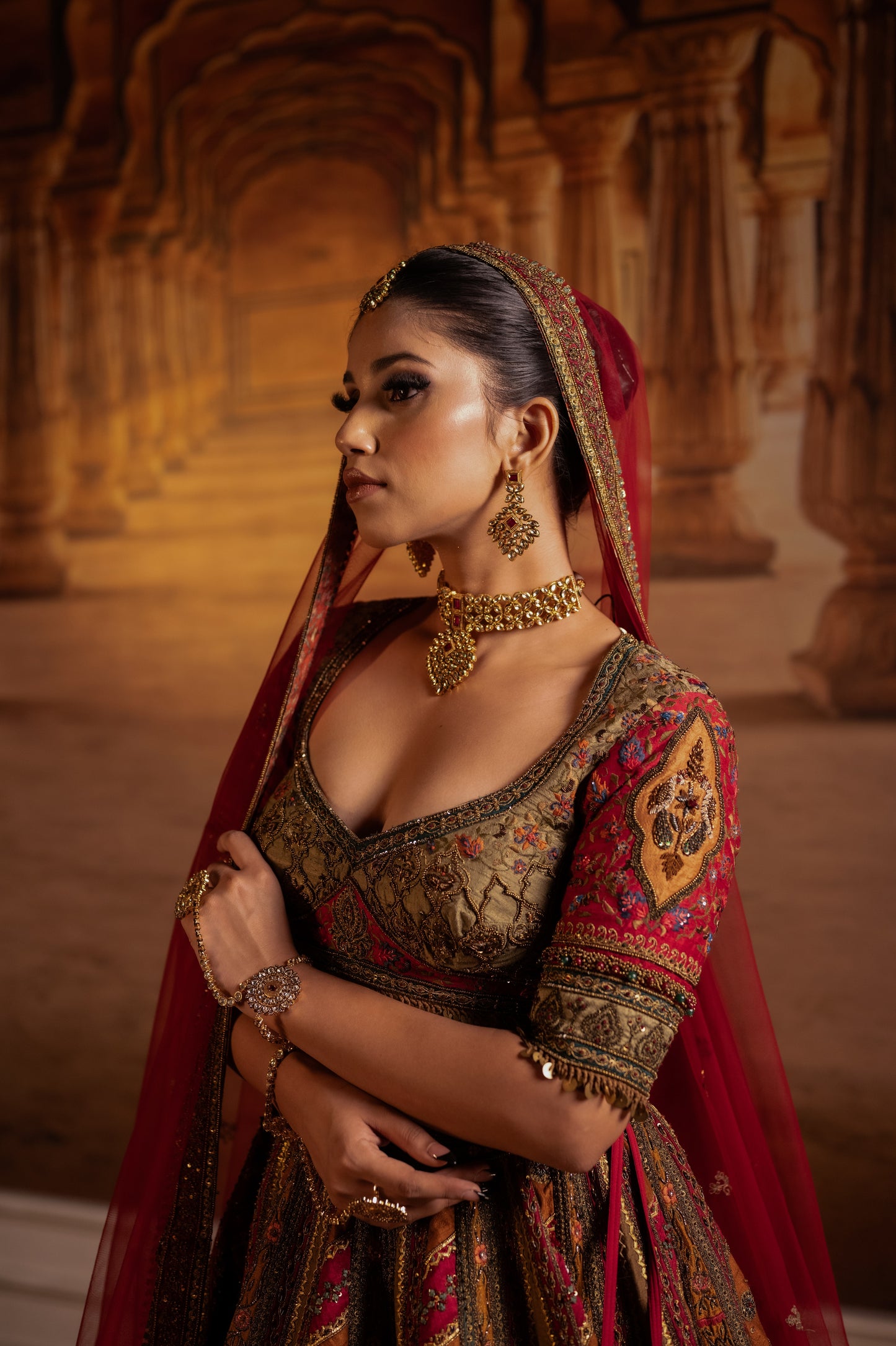 Bridal Mustard Colored Lehenga with blouse and dupatta