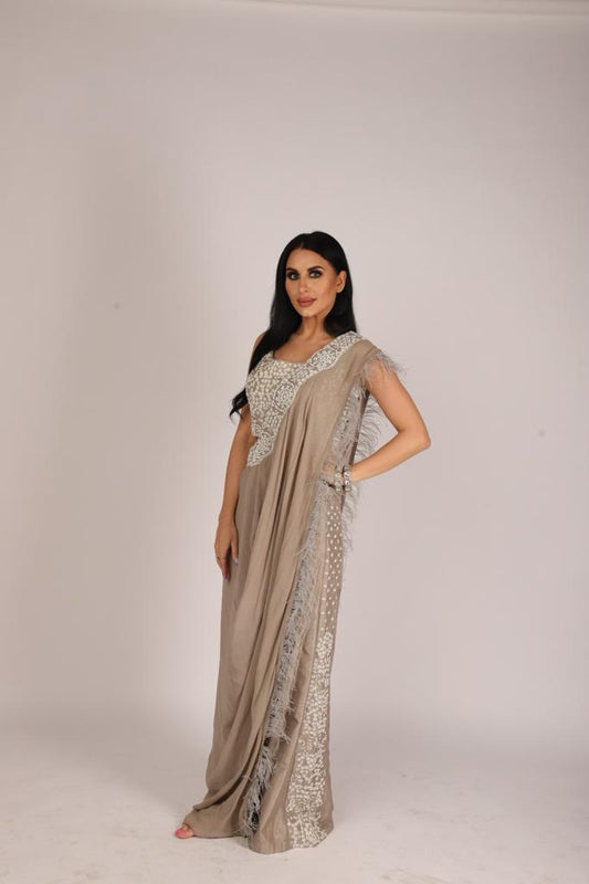 Mouse Color Pre-draped Palazzo Saree