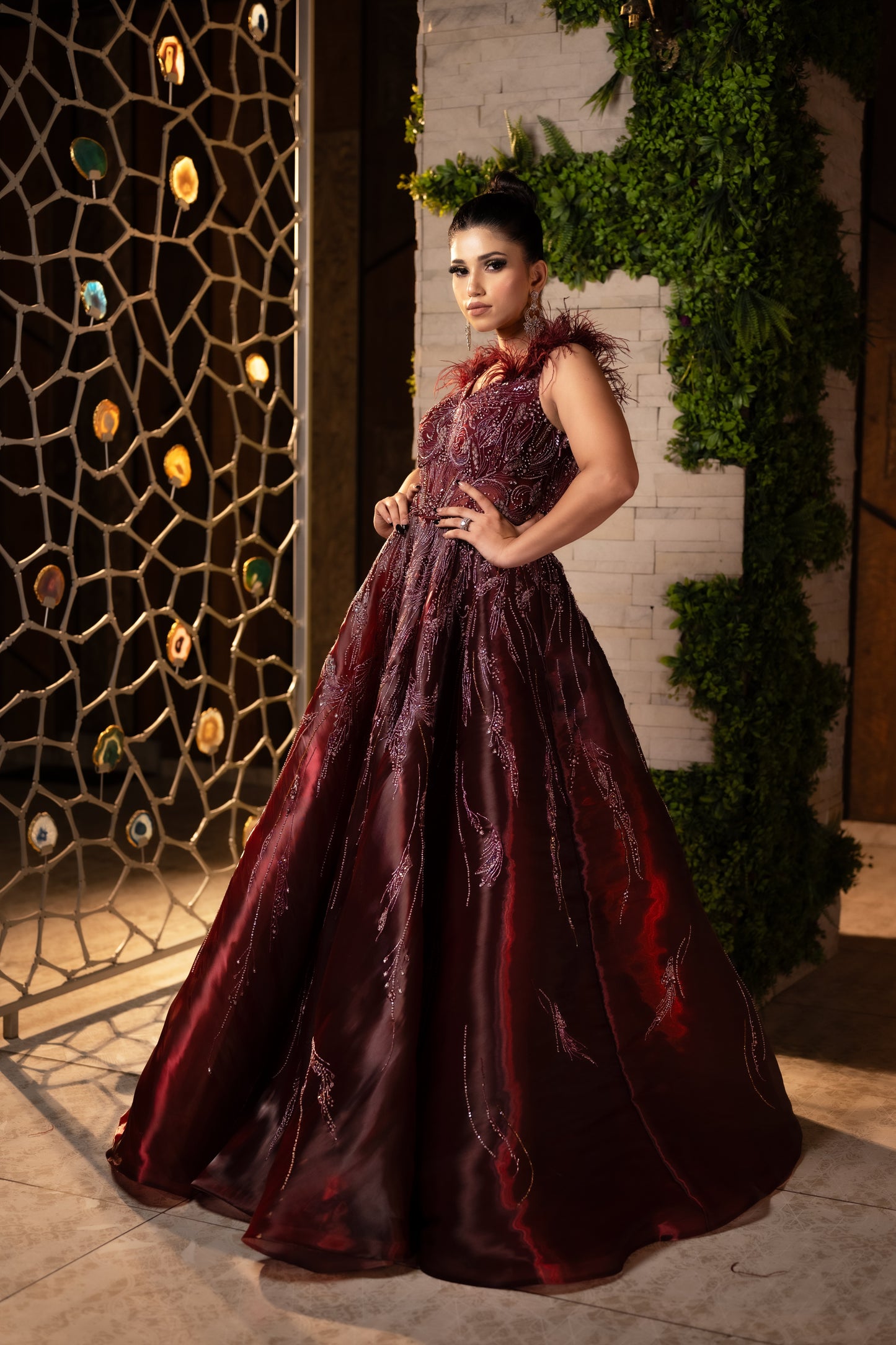 A Tale of Burgundy Bliss Organza Base Gown