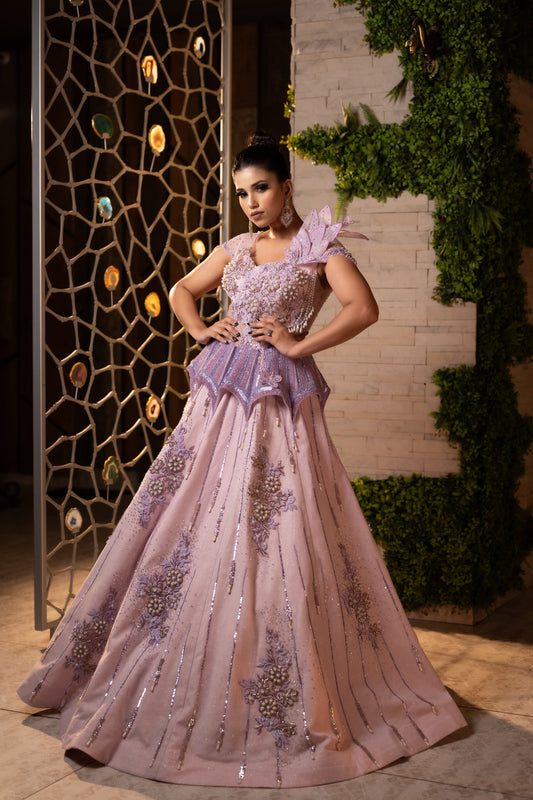 Peplum Organza Gown with Floral Charm