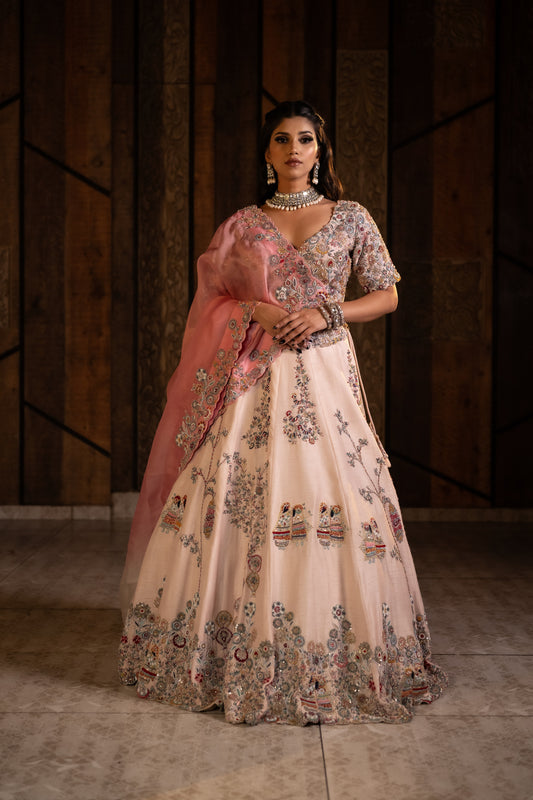 The Pink Palette Raw Silk Lehenga Set with Ethereal Organza Drape