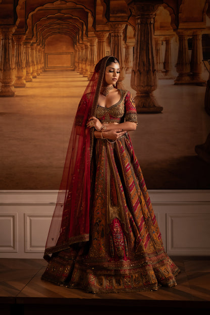 Bridal Mustard Colored Lehenga with blouse and dupatta