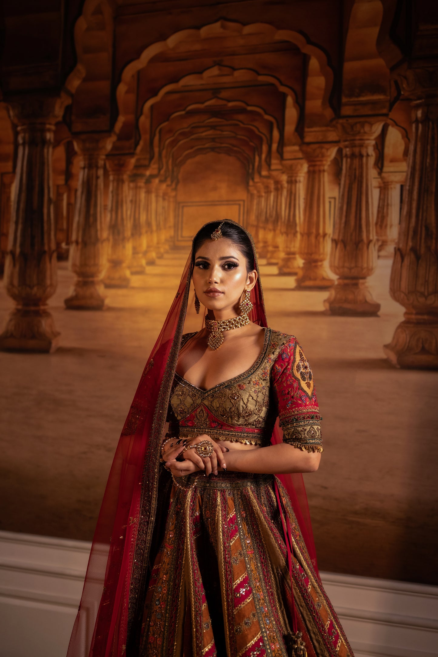 Bridal Mustard Colored Lehenga with blouse and dupatta